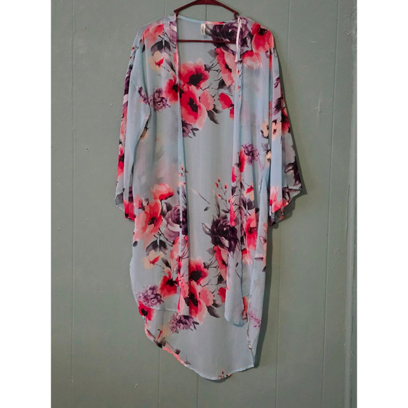 Women's Emerald Floral Kimono Cardigan - Light Blue,‎ Size M - Picture 1 of 9